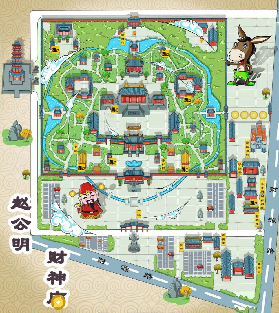榕城寺庙类手绘地图